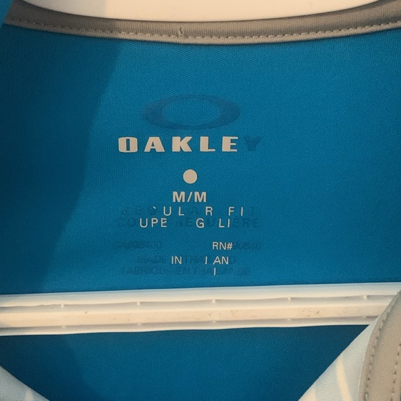 Oakley Men's Golf Blue White Stripes Short Sleeve Polo Shirt - Picture 6 of 6